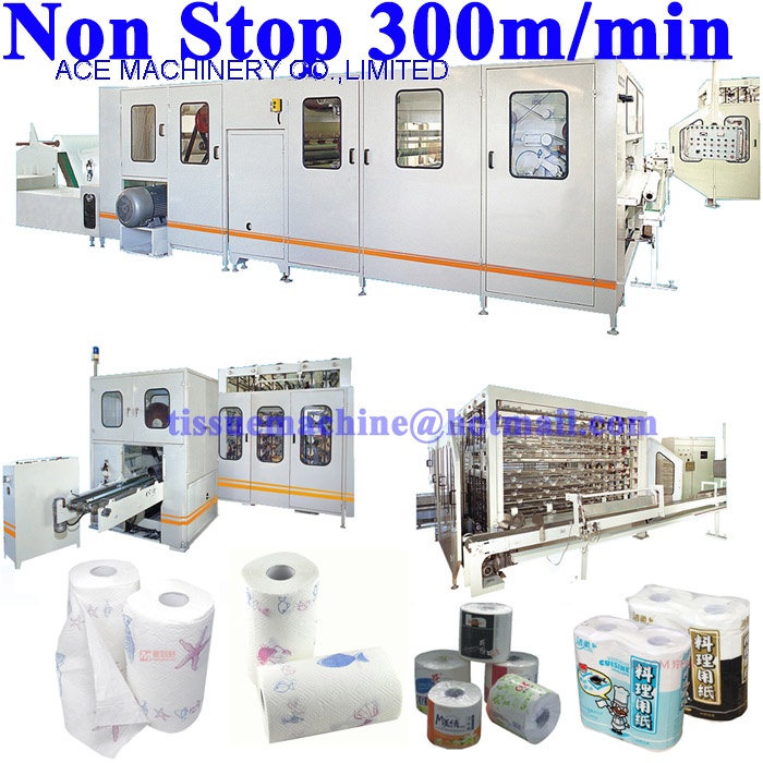 Non Stop Bathroom Toilet Hygienic Tissue Paper Kitchen Towel Roll Rewinder Machine Production Line with Lamination Glue